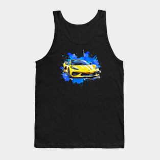 Accelerate Yellow C8 Corvette Racecar Splatter Art Tank Top